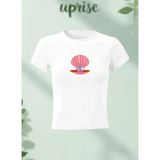 Inci Disco Topu Baskılı Pamuklu Likralı Body Tee Crop T-Shirt - Beyaz - XL