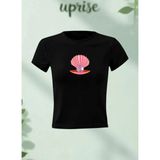 Inci Disco Topu Baskılı Pamuklu Likralı Body Tee Crop T-Shirt - Siyah