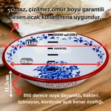 İnci Emaye 40 No 8 Litre Emaye Leğen Çırpma ve Karıştırma Kabı.hamur Leğeni.meyvelik.çeyiz. Büyük Kase - MAVİ GÜL - Kırmızı