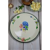 İnci Emaye 40 No krem Emaye Sini Sofra, Yemek Sunum Tepsi, Yer Sofrası Çinko ~38 Cm