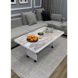 İnci Home Tekerlekli Orta Sehpa MDF Malzeme ile Modern Tasarım 58x102 cm Beyaz Renk - KUDÜM