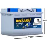 İnci Inci Efb Max Tigris 12 V 75 Ah Start-Stop Akü 750 CCA Yüksek Performanslı Akım