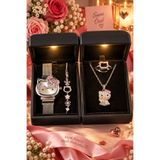 İNCİ sepette Hello kitty ışıklı kutu Takı seti Saat,Kolye, yüzük, bileklik 4 ürün