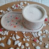 Inci Tozu Vanilya Kokulu Mum - El Yapımı Terrazzo Kase Içinde ve Terrazzo Altlık - Çok Renkli
