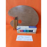 İnci Tuval Ahşap Resim Paleti Fırça Akrilik Boya Seti 35X45 cm Büyük Boy Oval Ressam 3 Kat Vernikli - MDF