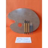 İnci Tuval Ahşap Resim Paleti Ve Fırça Seti 35x45 Cm Büyük Boy Oval Ressam 3 Kat Vernikli Akrilik Boya - MDF