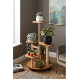 İNCİ TUVAL Tekerlekli Çiçeklik 5 Raflı Dekoratif Ahşap Saksılık Mdf Stand Doğal Modern Çiçek Rafı Kasnaklı