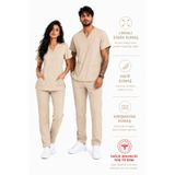 İNCİ ÜNİFORMA Bej Likralı Scrubs Takım Kadın Erkek Hemşire Doktor Forması V Yaka Krem Medikal Üniforma