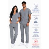 İNCİ ÜNİFORMA Gri Likralı Scrubs Takım Kadın Erkek Hemşire Doktor Forması V Yaka Medikal Üniforma