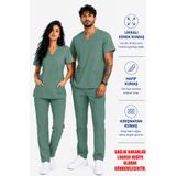 İNCİ ÜNİFORMA Yeşil Likralı Scrubs Takım Kadın Erkek Hemşire Doktor Forması V Yaka Medikal Üniforma