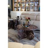 Inci Vişne Mermer Orta Sehpa 69 cm – Modern Yuvarlak Dekoratif Salon Sehpası - BORDO