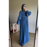 inci wears İndigo Kolları İki Katlı Medine İpeği Tesettür Elbise