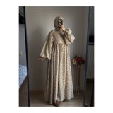 inci wears Pamuk Keten Çiçekli Önden Fermuarlı Tesettür Elbise
