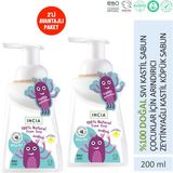 INCIA %100 Doğal Köpük Kastil Sabunu Çocuklar İçin Zeytinyağlı 10 Bitkisel Değerli Yağ Vegan 200 ml X2 Adet