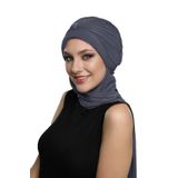 İNCİLİ ATKILI EL İŞİ İNCİ İŞLEMELİ KOYU GRİ HAZIR TÜRBAN TESETTÜR BONE