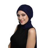 İNCİLİ ATKILI EL İŞİ İNCİ İŞLEMELİ LACİVERT HAZIR TÜRBAN TESETTÜR BONE