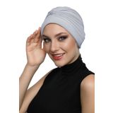 İNCİLİ - İNCİ İŞLEMELİ AÇIK GRİ HAZIR TÜRBAN TESETTÜR BONE