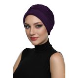 İNCİLİ - İNCİ İŞLEMELİ MOR HAZIR TÜRBAN TESETTÜR BONE