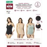 İncili Kadın Ribana Pamuklu Dantelli Ip Askılı Atlet 3'lü Set Avantaj Paketi - 2XL
