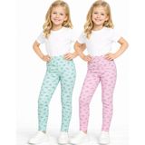 İncili Kız Çocuk Şardonlu Baskılı Tayt 2’li Set – Mint Yeşili & Pembe Yumuşak Dokulu Mevsimlik Tayt - Pembe - Mint Yeşili