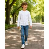 İNCİLİ LİFE Beyaz Unisex Çocuk Sade Uzun Kollu Tişört - Okula Dönüş (Erkek Çocuk)