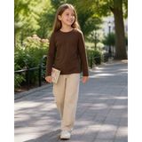 İNCİLİ LİFE Kahve Unisex Çocuk Uzun Kollu Basic Tişört - Okula Dönüş Kombini (Kız Çocuk)