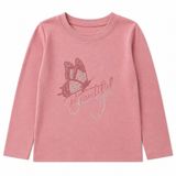 İNCİLİ LİFE Kız Çocuk Pembe Kelebek Baskılı Sweatshirt - Gümüş Simli Detaylı İnce Penye Sweat