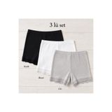 İncili Tekstil Kadın 3'lü Dantel Paçalı Fitilli Boxer Şort - Pamuklu Esnek Ribana İç Çamaşırı Seti (Siyah, Gri, Beyaz) 2XL
