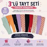 İncili Tekstil Kız Çocuk 3'lü Tayt Seti Karışık Desenli ve Renkli Pamuklu Esnek Günlük Tayt - 5 Yaş