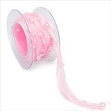 İncili ve Satenli Organze Kurdele, 4 cm x 4,57 mt - Pembe