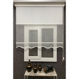 İNCİLİFE Çift Mekanizmalı Tomurcuk Dal Desenli Tül ve Stor Perde Kırık Beyaz (Alüminyum Kasa), 245 x 260 cm