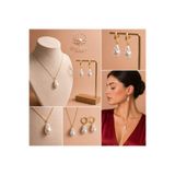 İNCİORA JEWELRY DOĞAL GERÇEK BAROK İNCİ 925 ayar GÜMÜŞ SET (Kolye ve Küpe) Altın BAROKGUMUSSET1