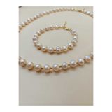İNCİORA JEWELRY GERÇEK DOĞAL İNCİ 8-9 mm PEMBE (SOMON) İNCİ DORİKA SET (kolye-bileklik) 40 cm dorikaset89