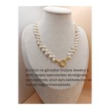 İNCİORA JEWELRY Gerçek Doğal İnci Kelebek-Başak Dizilim Gemici Kilitli Set Sarı 60 cm Çelik Kolye gemicikelebek