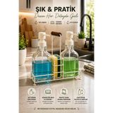 incirhome Cam Sıvı Sabunluk Seti - Bambu Standlı, Süngerlikli, Mutfak Bulaşık Deterjanlığı 500 ml