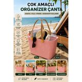 İndecor Houseware Deri Görünümlü Çok Amaçlı Kulplu Plastik Organizer Sepet Deniz Çantası Plaj Çantası, Piknik Sepeti, Dekoratif Sepet