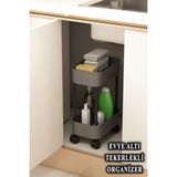 İndecor Houseware Lizbon Çok Amaçlı 2 Katlı Evye Altı Düzenleyici Dolap Içi Tezgah Altı Tekerlekli Organizer - Antrasit - Gri - 1 Adet - tek ebat