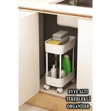 İndecor Houseware Lizbon Çok Amaçlı 2 Katlı Evye Altı Düzenleyici Dolap Içi Tezgah Altı Tekerlekli Organizer - Beyaz - 1 Adet - tek ebat