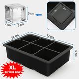 İndecor Houseware Siyah Silikon 6'lı Kare Buz Kalıbı - 6 Bölmeli Buzluk 5cm Dev Buz Küpleri - Sunum Buz Küpü