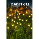 İndecor Houseware Solar 6 Led'li Güneş Enerjili Ateş Böceği Bahçe Balkon Saksı Aydınlatması Lamba 2 Adet Ilık Beyaz