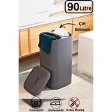 İndecor Houseware Twindecor 2 Bölmeli Kirli Çamaşır Sepeti Yıkanabilir 90 LT - Büyük Boy Katlanabilir Kirli Sepeti