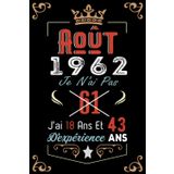 Independently published Je N'Ai Pas 61 Ans J'Ai 18 Ans Et 43 Ans D'Expérience: Cahier de notes - Journal | Août 1962 Joyeux anniversaire Cadeau pour hommes femmes filles ... 1962 personnalisé (French Edition)