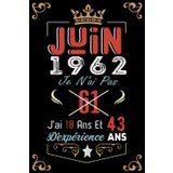 Independently published Je N'Ai Pas 61 Ans J'Ai 18 Ans Et 43 Ans D'Expérience: Cahier de notes - Journal | JUIN 1962 Joyeux anniversaire Cadeau pour hommes femmes filles garçons Anniversaire 1962 personnalisé