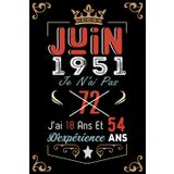 Independently published Je N'Ai Pas 72 Ans J'Ai 18 Ans Et 54 Ans D'Expérience: Cahier de notes - Journal | JUIN 1951 Joyeux anniversaire Cadeau pour hommes femmes filles garçons Anniversaire 1951 personnalisé