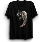 Indian Woman And Wolf, Kızılderili Kadın ve Kurt Tişört - Siyah - XL