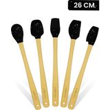 Indigo 5'li Siyah Noktalı Bambu Silikon Spatula Seti Uzun 26 cm - Çok Renkli