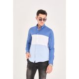 Indigo-Beyaz-Mavi-Parçalı Pamuk Likralı Slim Fit Erkek Gömlek - 2XL - Indigo - Beyaz - Mavi