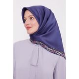 İndigo Ekose Kenar Twill İpek Eşarp