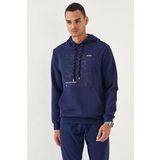 İndigo Erkek Kamuflaj Desen Baskılı Standart Kalıp Kapüşonlu Sweatshirt-87884