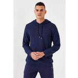 İndigo Erkek Kanguru Cep Standart Kalıp Kapüşonlu Sweatshirt-87872